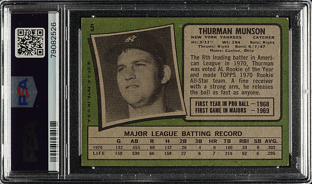 1971 Topps #5 Thurman Munson PSA EX 5
