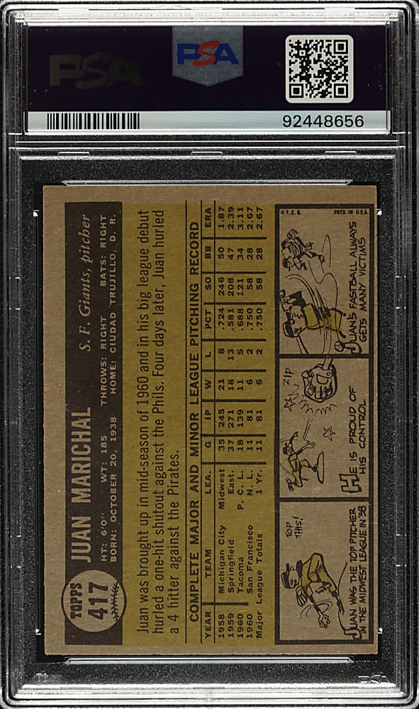 1961 Topps #417 Juan Marichal Rookie PSA NM 7