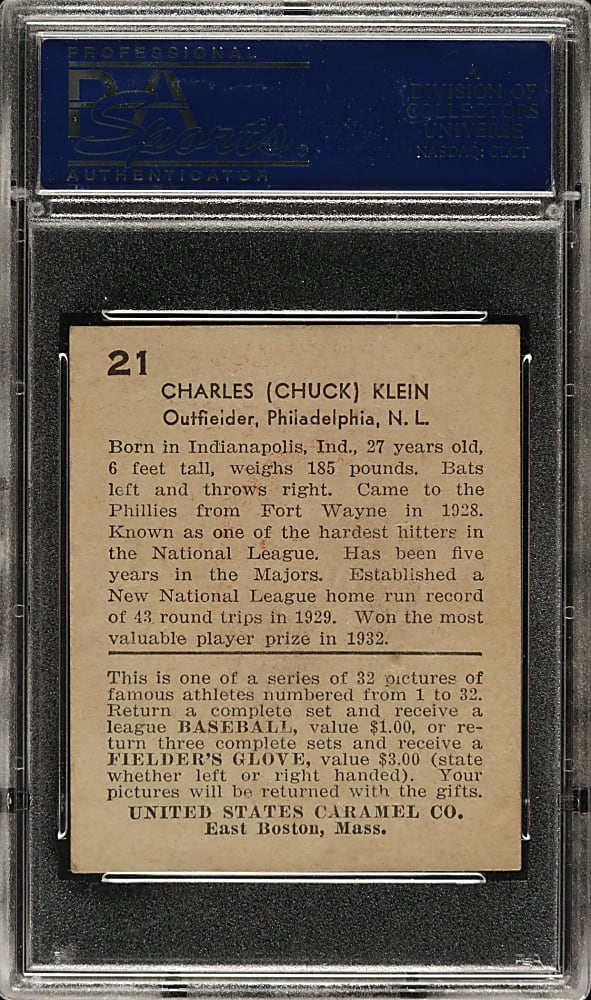 1932 R328 U.S. Caramel #21 Chuck Klein PSA VG 3