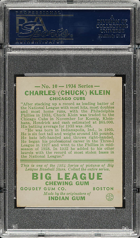 1934 R320 Goudey #10 Chuck Klein PSA EX-MT 6