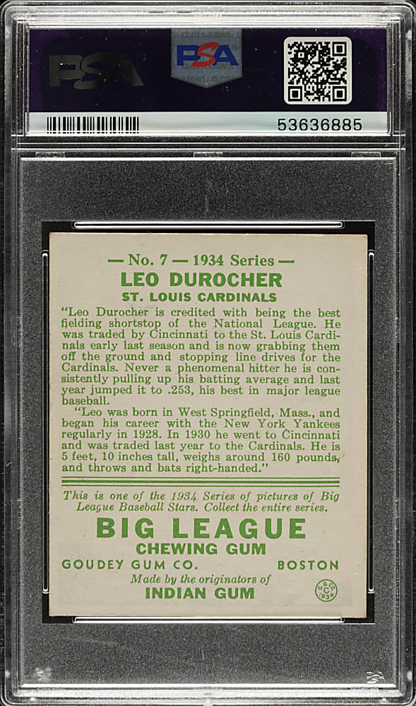1934 R320 Goudey #7 Leo Durocher PSA EX-MT 6