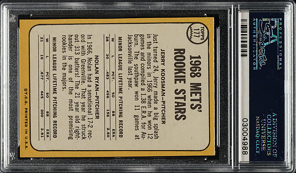 1968 Topps #177 Nolan Ryan Rookie PSA MINT 9