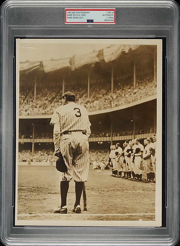 Circa 1950s Babe Ruth in 1948 "The Babe Bows Out" Vintage Photograph PSA/DNA Type IV