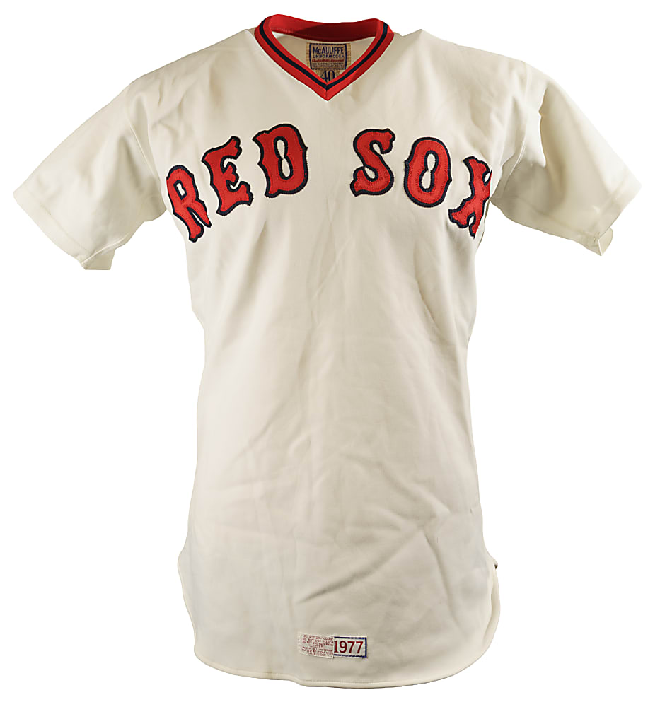 1975 to 1977 Boston Red Sox Game-Used Home and Road Jersey Collection (4) Including Blackwell, Drago, Heise, and Montgomery