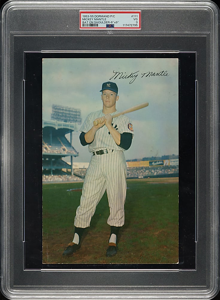 1953-1955 Dormand Postcard Mickey Mantle 6" x 9" Bat on Shoulder PSA VG 3