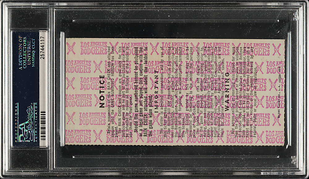 October 5, 1963 Los Angeles Dodgers (vs. New York Yankees) World Series Game 3 Ticket Stub PSA EX-MT 6 - Don Drysdale Complete-Game Shutout