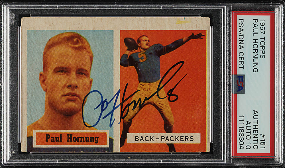 Signed 1957 Topps Football #151 Paul Hornung Rookie PSA/DNA GEM MINT 10