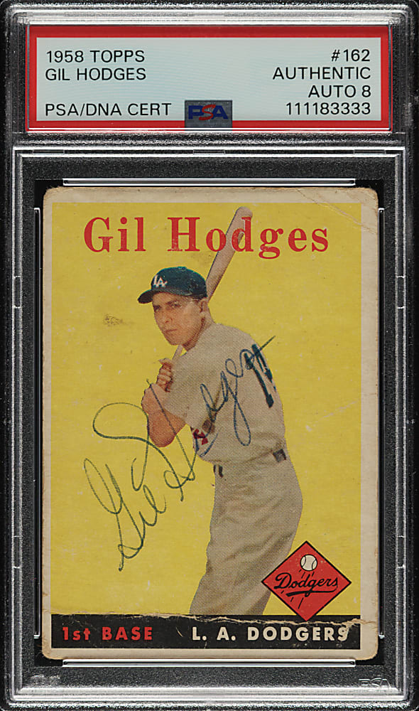 Signed 1958 Topps #162 Gil Hodges PSA/DNA NM-MT 8