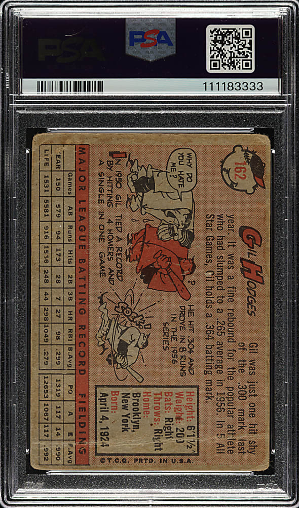 Signed 1958 Topps #162 Gil Hodges PSA/DNA NM-MT 8