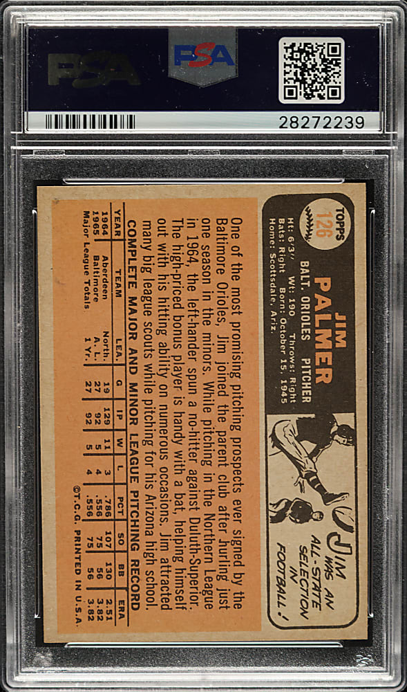 1966 Topps #126 Jim Palmer Rookie PSA MINT 9 - Highest Graded!