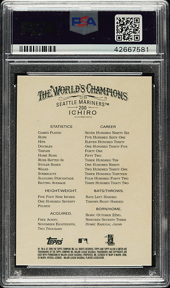 Signed 2006 Topps Allen & Ginter #200 Ichiro Suzuki - PSA/DNA