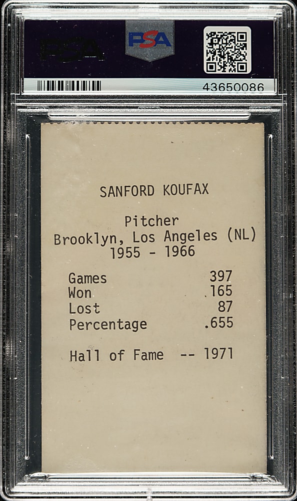 Signed 1975 TCMA All-Time Greats Sandy Koufax - PSA/DNA