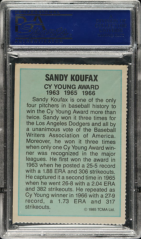 Signed 1985 TCMA Cy Young Award Winners Sandy Koufax - PSA/DNA