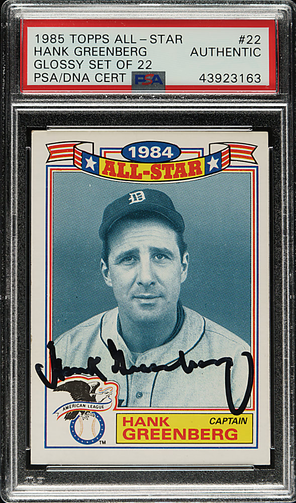 Signed 1985 Topps 1984 All-Star Game Commemorative Set Glossy Hank Greenberg - PSA/DNA