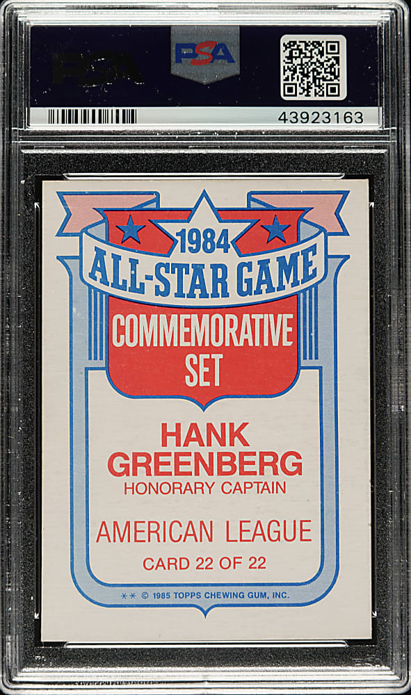 Signed 1985 Topps 1984 All-Star Game Commemorative Set Glossy Hank Greenberg - PSA/DNA