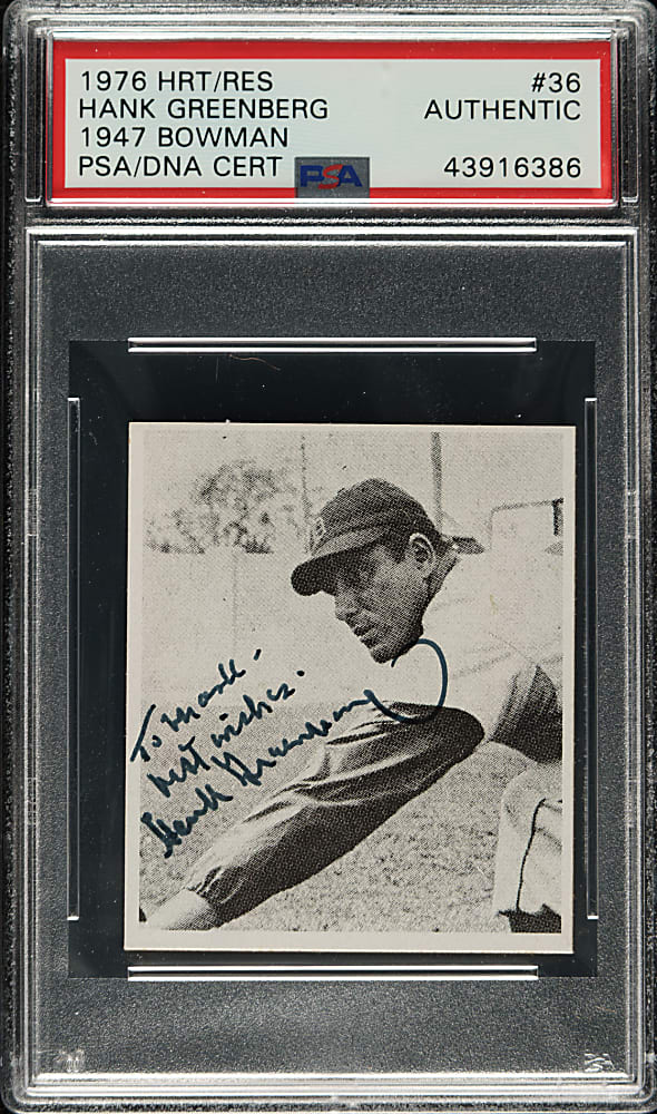 Signed 1976-1977 HRT/RES 1947 Bowman #36 Hank Greenberg - PSA/DNA