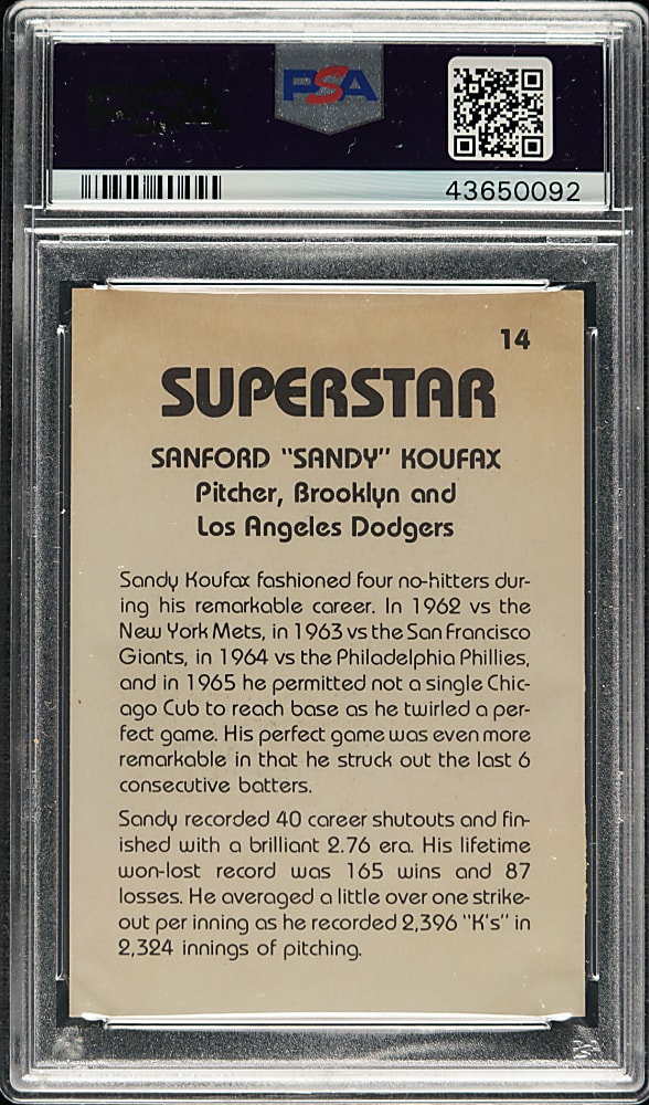 Signed 1980 Superstar #14 Sandy Koufax - PSA/DNA