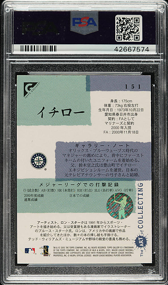 Signed 2001 Topps Gallery #151 Ichiro Suzuki Japanese - PSA/DNA