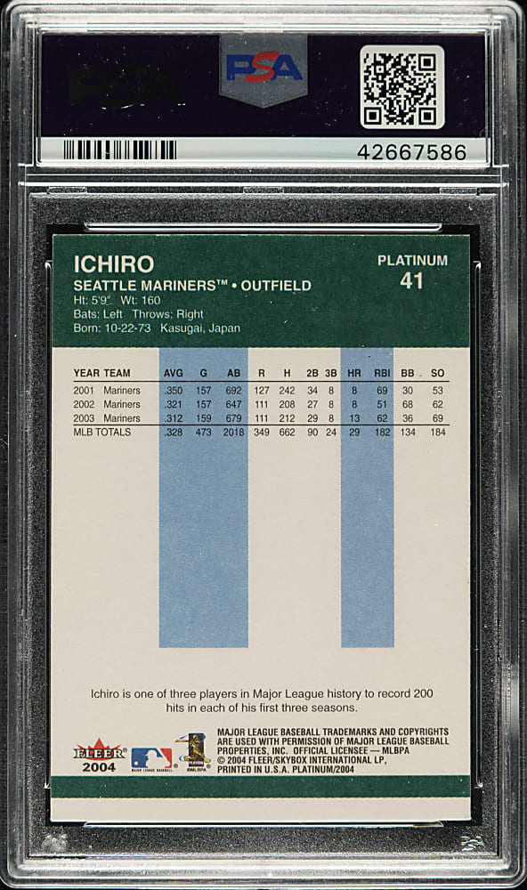 Signed 2004 Fleer Platinum #41 Ichiro Suzuki - PSA/DNA