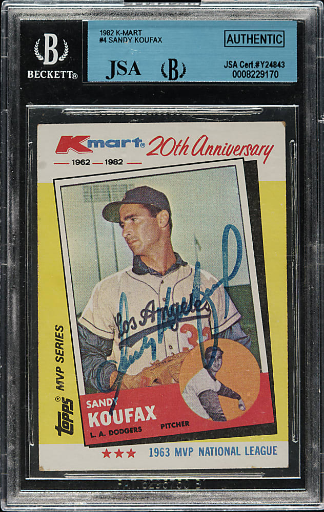 Signed 1982 Topps K-Mart #4 Sandy Koufax - Beckett/JSA