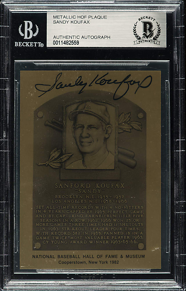 Signed 1981-1989 Official Hall of Fame Metallic Plaques Sandy Koufax - Beckett