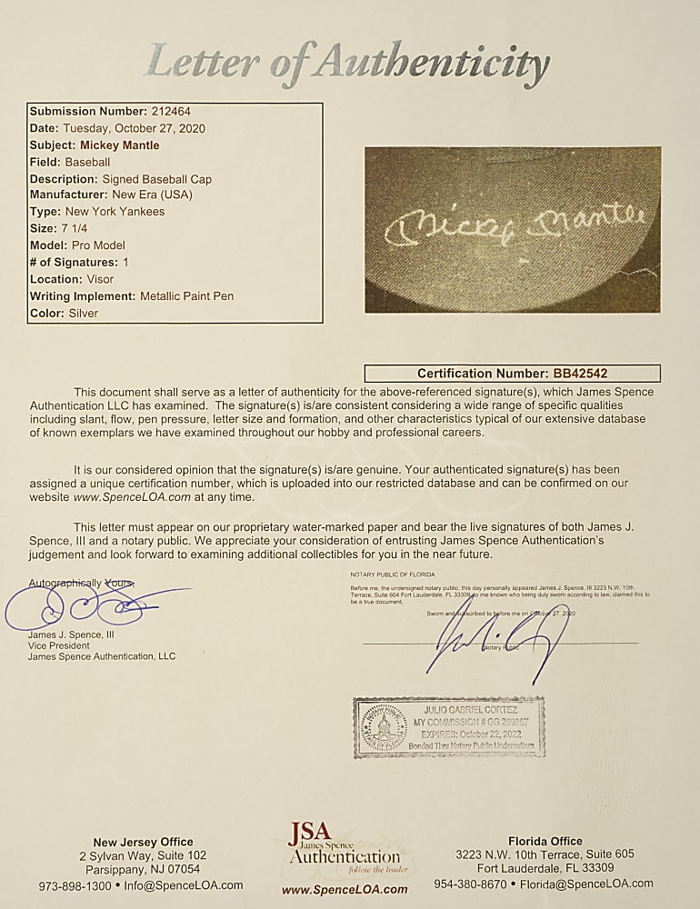 Mickey Mantle Signed New York Yankees Cap - JSA