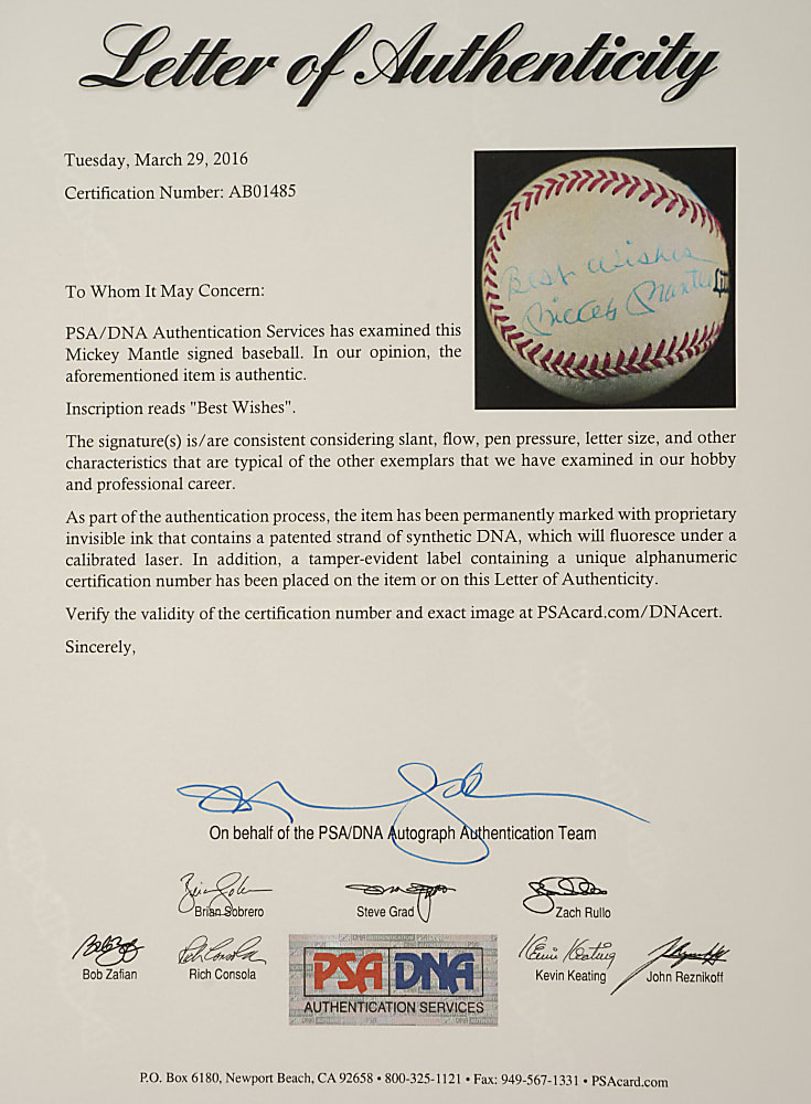 Mickey Mantle Single-Signed Baseball with "Best Wishes" Inscription - PSA/DNA