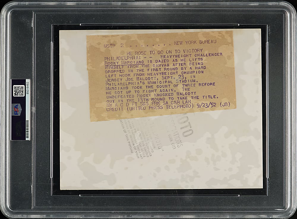 1952 Rocky Marciano United Press Telephoto News Service Photograph PSA/DNA Type III