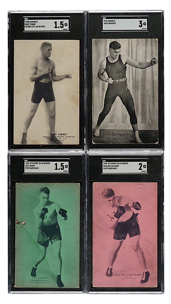 1920s Exhibits Boxing SGC-Graded Collection (4): Jack Dempsey, Gene Tunney, Leo Lomski, and Paulino Uzcudun