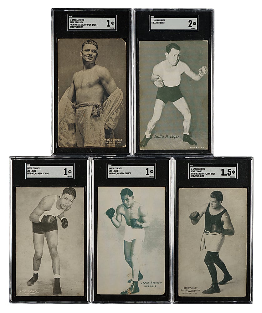 1930s Exhibits Boxing SGC-Graded Collection (5) Including Joe Louis and Jack Dempsey