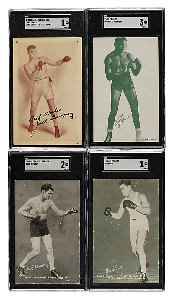 1940s Exhibits Boxing SGC-Graded Collection (4): Jack Dempsey, Joe Louis, and Ray Robinson