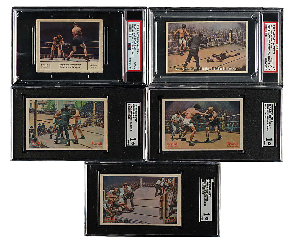 1927 P. Boxen/Schwimen and Werner & Mertz Boxing PSA- and SGC-Graded Collection (5) Including Jack Dempsey