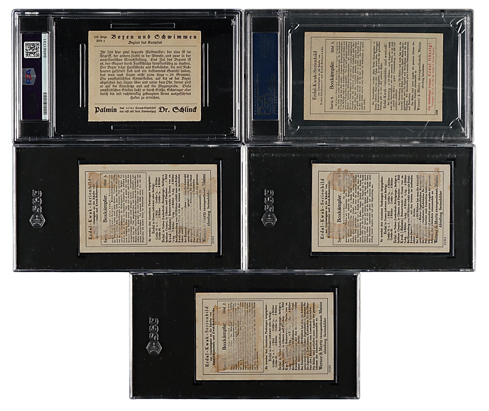 1927 P. Boxen/Schwimen and Werner & Mertz Boxing PSA- and SGC-Graded Collection (5) Including Jack Dempsey