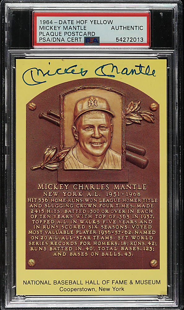Mickey Mantle Signed Yellow Hall of Fame Postcard - PSA/DNA
