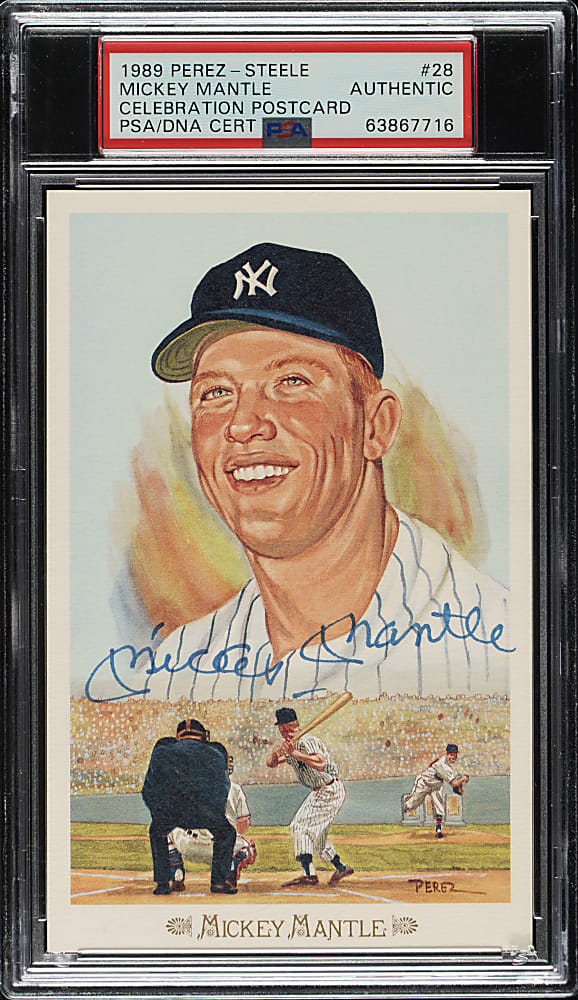 Signed 1989 Perez-Steele Celebration Postcard Mickey Mantle - PSA/DNA