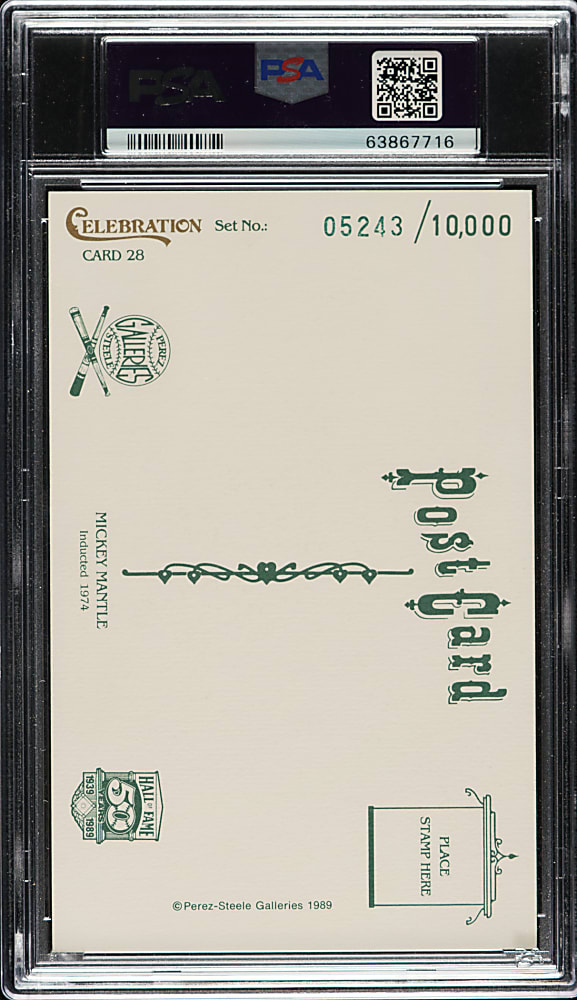 Signed 1989 Perez-Steele Celebration Postcard Mickey Mantle - PSA/DNA