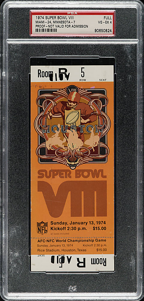 1974 Super Bowl VIII Full Proof Ticket PSA VG-EX 4 - MVP Larry Csonka