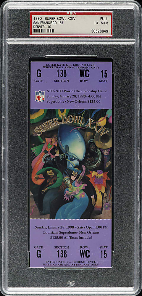 1990 Super Bowl XXIV Full Ticket PSA EX-MT 6 - Purple Variation - MVP Joe Montana