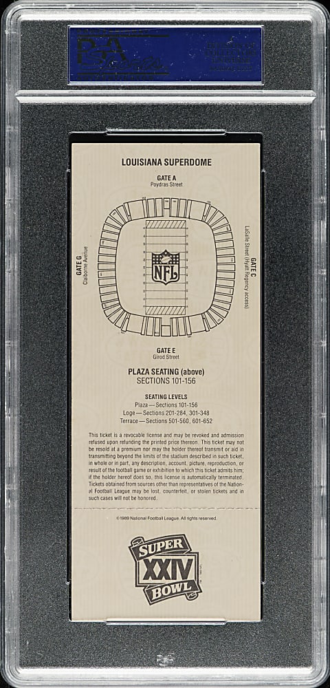 1990 Super Bowl XXIV Full Ticket PSA EX-MT 6 - Purple Variation - MVP Joe Montana