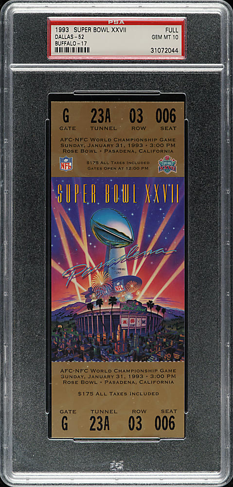 1993 Super Bowl XXVII Full Ticket PSA GEM MINT 10 - MVP Troy Aikman