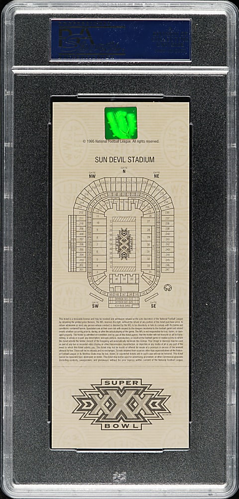 1996 Super Bowl XXX Full Ticket PSA GEM MINT 10 - Green Variation - MVP Larry Brown