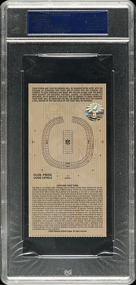 2003 Super Bowl XXXVII Ticket Stub PSA NM-MT 8 - Lavender Variation - MVP Dexter Jackson