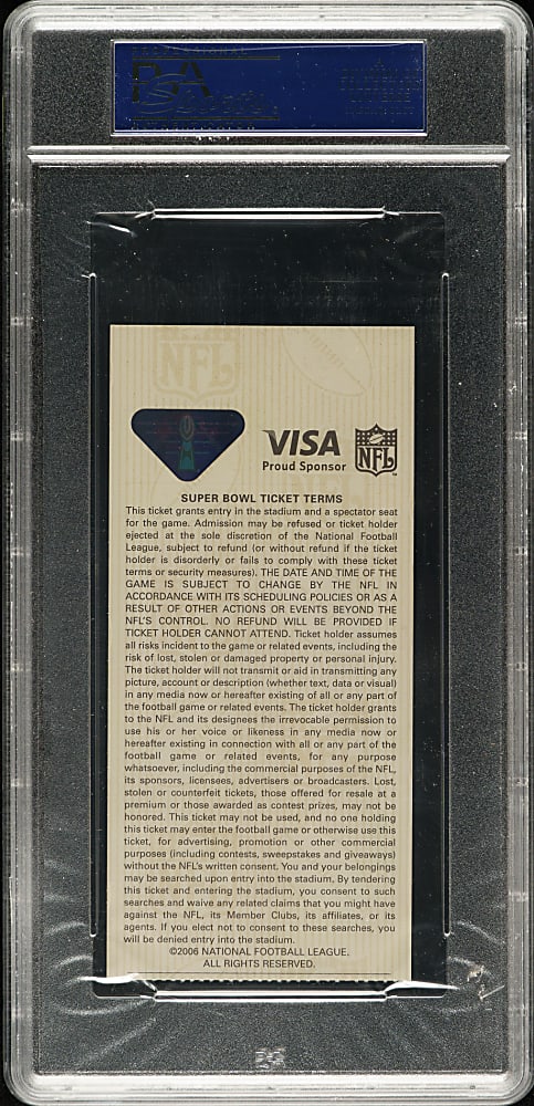 2006 Super Bowl XL Ticket Stub PSA GEM MINT 10 - Silver Variation - MVP Hines Ward