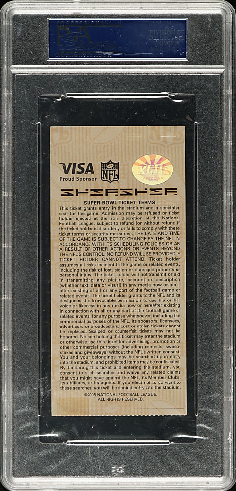 2008 Super Bowl XLII Ticket Stub PSA GEM MINT 10 - Gold Variation - MVP Eli Manning