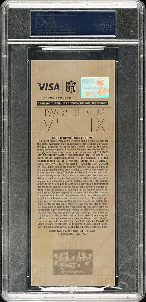 2010 Super Bowl XLIV Scan Ticket PSA GEM MINT 10 - Orange Variation - MVP Drew Brees
