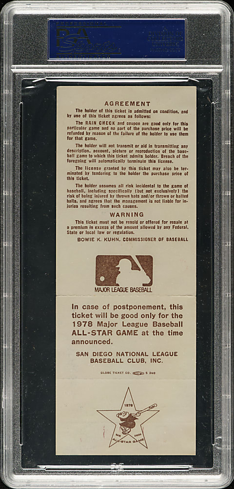 Steve Garvey Signed 1978 All-Star Game Full Ticket PSA EX-MT 6 - MVP Steve Garvey