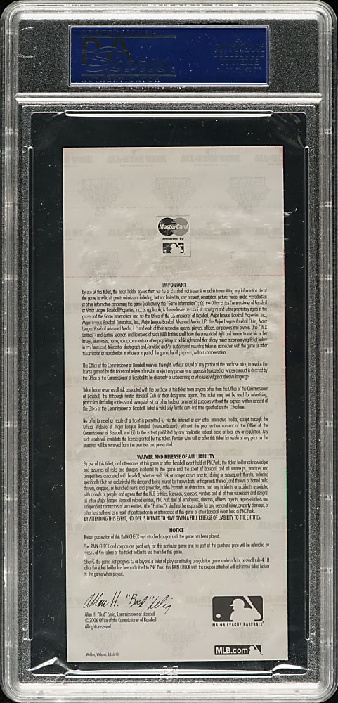 Bud Selig Signed 2006 All-Star Game Full Ticket - PSA/DNA - MVP Michael Young