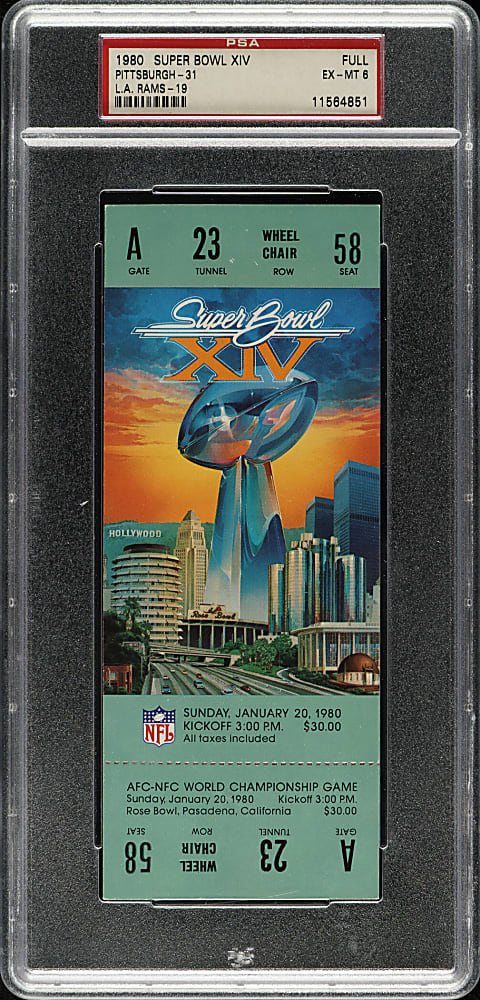 1980 Super Bowl XIV Full Ticket PSA EX-MT 6 - MVP Terry Bradshaw