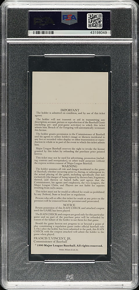 Julio Franco Signed 1990 All-Star Game Full Ticket PSA VG 3 with GEM MINT 10 Signature - MVP Julio Franco