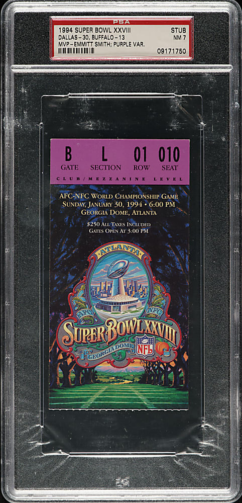 1994 Super Bowl XXVIII Ticket Stub PSA NM 7 - Purple Variation - MVP Emmitt Smith